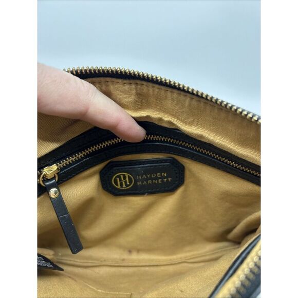 ~HAYDEN HARNETT Purse Black Leather Convertible Clutch w/Crossbody Strap - Picture 6 of 13